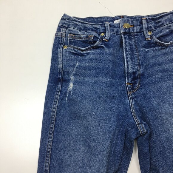 GOOD AMERICAN 5 Pocket Medium/Light Wash Distressed High Rise Waist Jeans - Picture 6 of 11